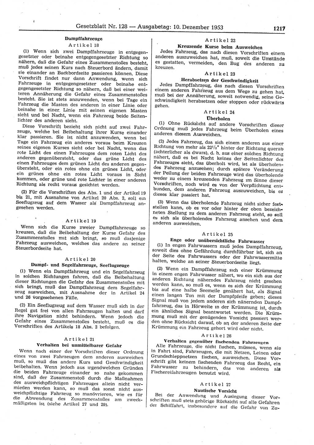 Gesetzblatt (GBl.) der Deutschen Demokratischen Republik (DDR) 1953, Seite 1217 (GBl. DDR 1953, S. 1217)