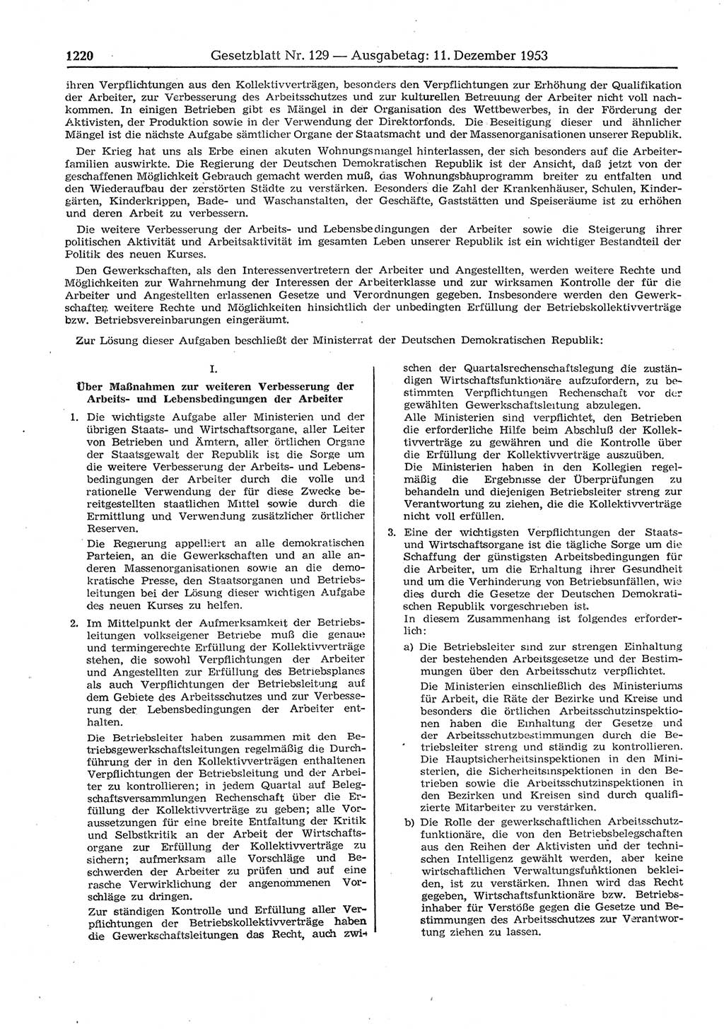 Gesetzblatt (GBl.) der Deutschen Demokratischen Republik (DDR) 1953, Seite 1220 (GBl. DDR 1953, S. 1220)