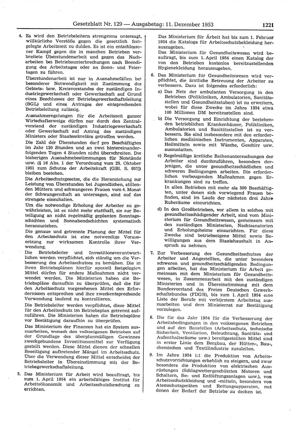 Gesetzblatt (GBl.) der Deutschen Demokratischen Republik (DDR) 1953, Seite 1221 (GBl. DDR 1953, S. 1221)