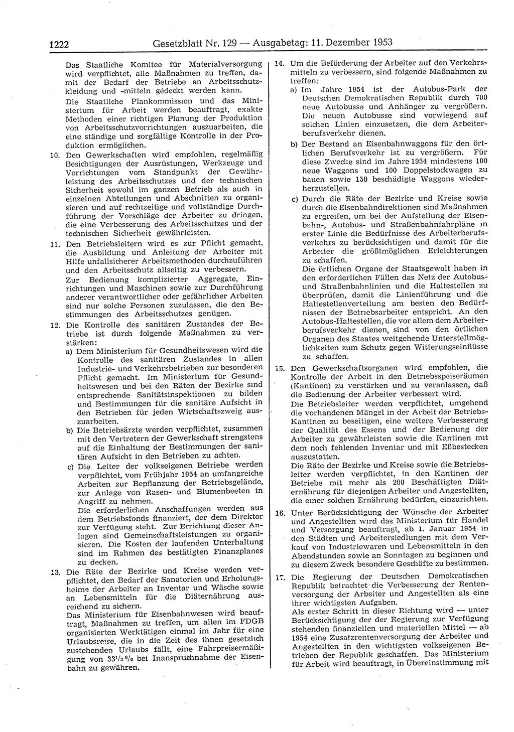 Gesetzblatt (GBl.) der Deutschen Demokratischen Republik (DDR) 1953, Seite 1222 (GBl. DDR 1953, S. 1222)