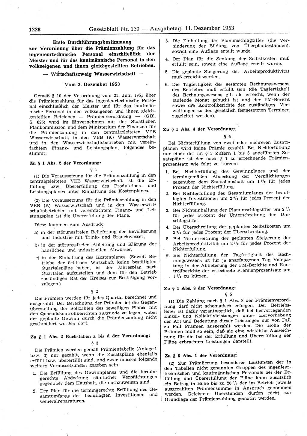 Gesetzblatt (GBl.) der Deutschen Demokratischen Republik (DDR) 1953, Seite 1228 (GBl. DDR 1953, S. 1228)