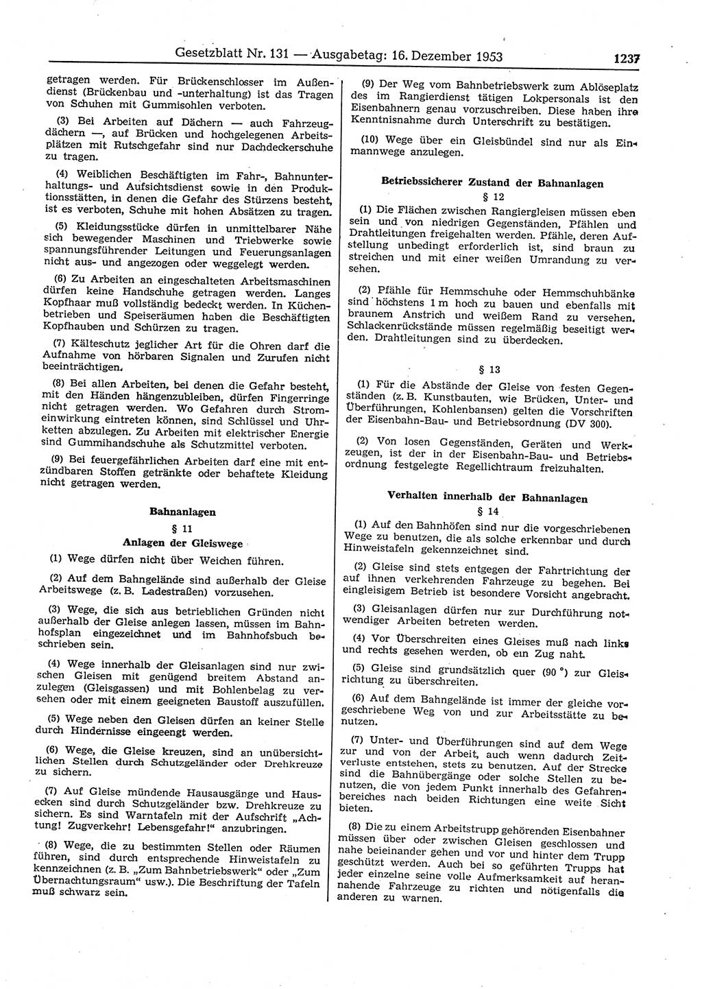 Gesetzblatt (GBl.) der Deutschen Demokratischen Republik (DDR) 1953, Seite 1237 (GBl. DDR 1953, S. 1237)