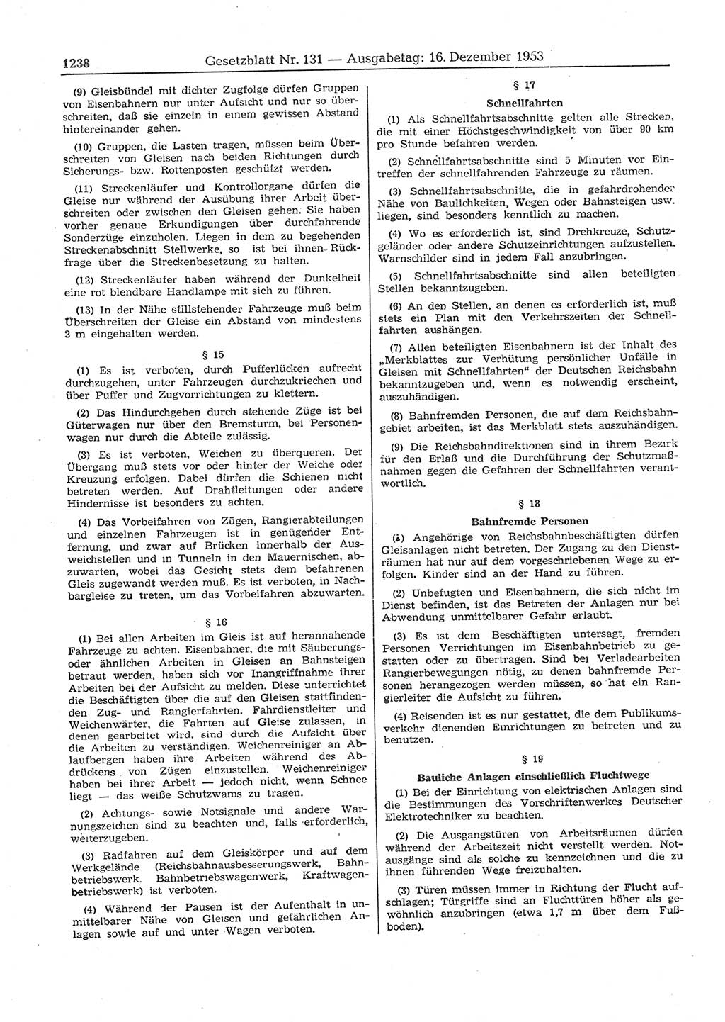 Gesetzblatt (GBl.) der Deutschen Demokratischen Republik (DDR) 1953, Seite 1238 (GBl. DDR 1953, S. 1238)