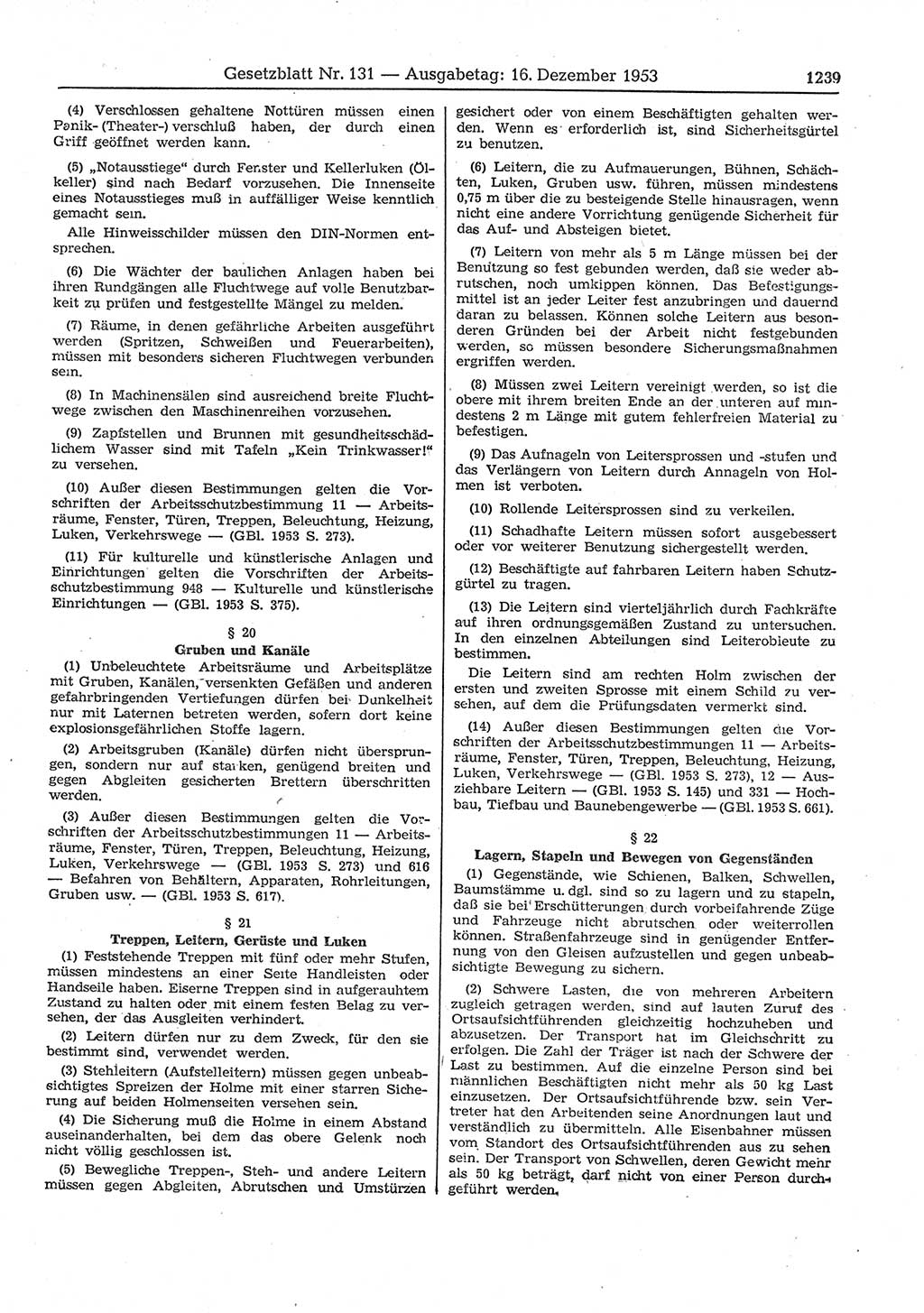 Gesetzblatt (GBl.) der Deutschen Demokratischen Republik (DDR) 1953, Seite 1239 (GBl. DDR 1953, S. 1239)