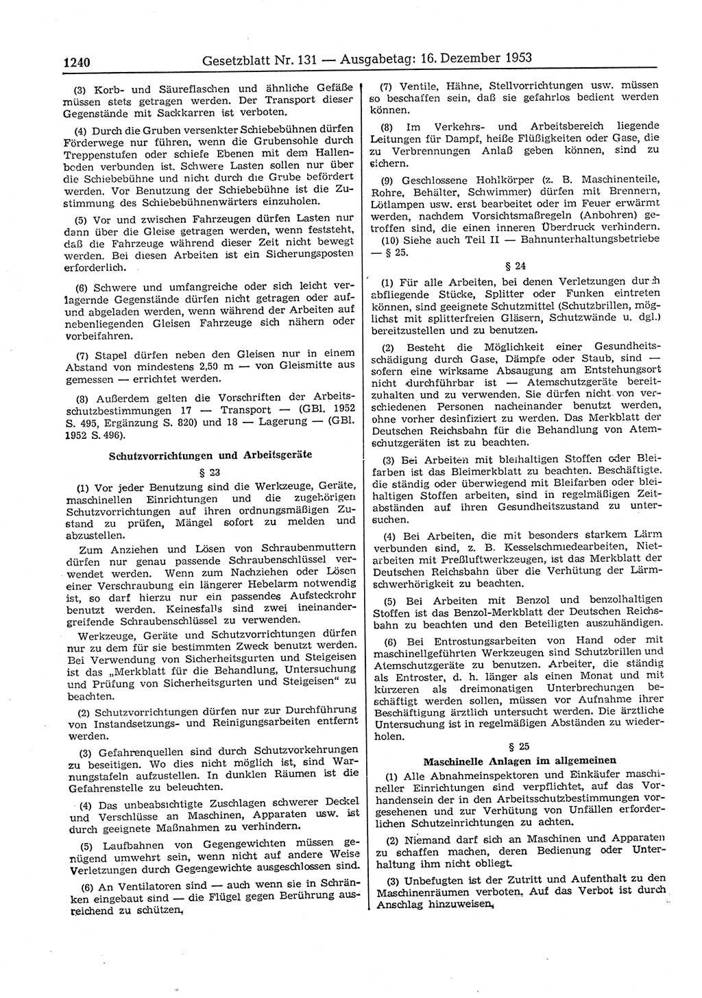 Gesetzblatt (GBl.) der Deutschen Demokratischen Republik (DDR) 1953, Seite 1240 (GBl. DDR 1953, S. 1240)