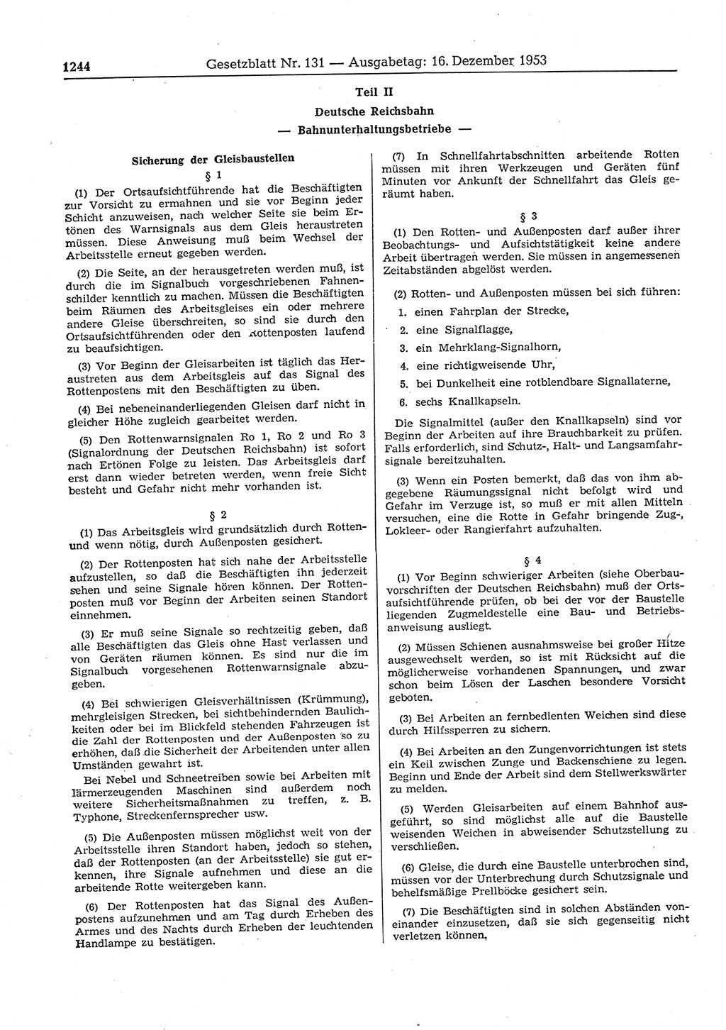 Gesetzblatt (GBl.) der Deutschen Demokratischen Republik (DDR) 1953, Seite 1244 (GBl. DDR 1953, S. 1244)