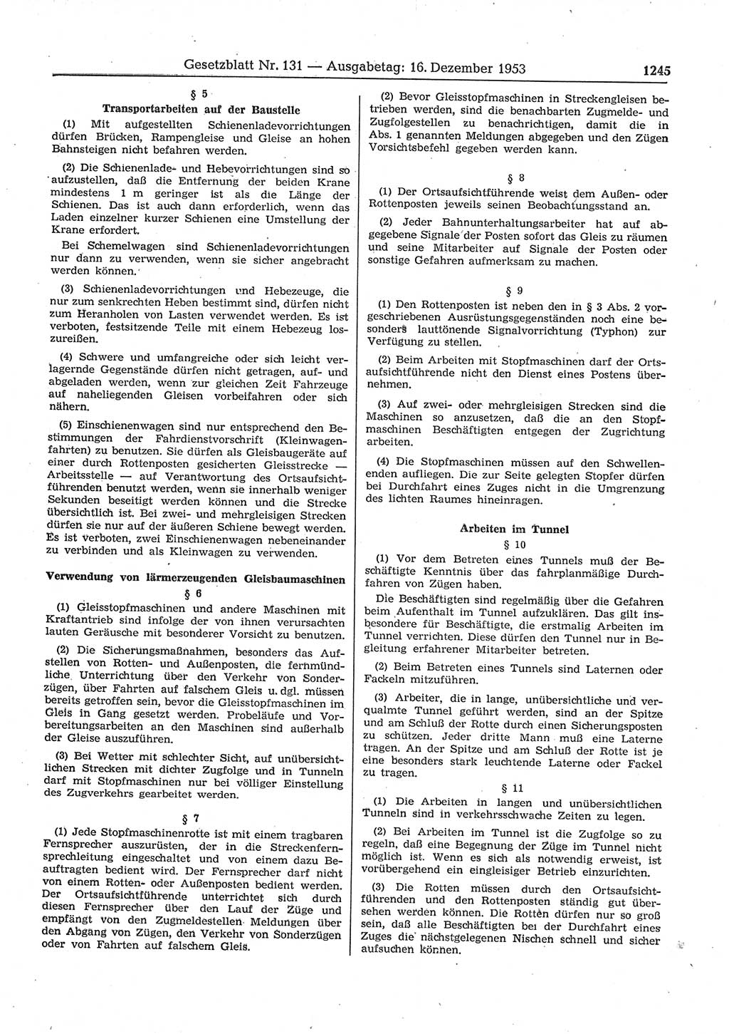 Gesetzblatt (GBl.) der Deutschen Demokratischen Republik (DDR) 1953, Seite 1245 (GBl. DDR 1953, S. 1245)