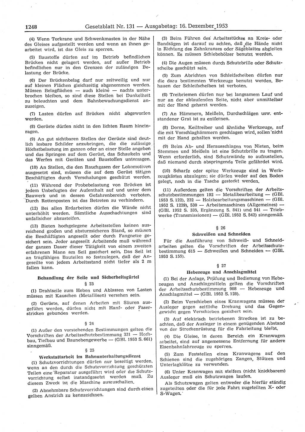 Gesetzblatt (GBl.) der Deutschen Demokratischen Republik (DDR) 1953, Seite 1248 (GBl. DDR 1953, S. 1248)