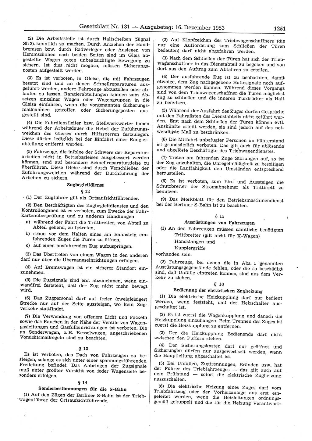 Gesetzblatt (GBl.) der Deutschen Demokratischen Republik (DDR) 1953, Seite 1251 (GBl. DDR 1953, S. 1251)