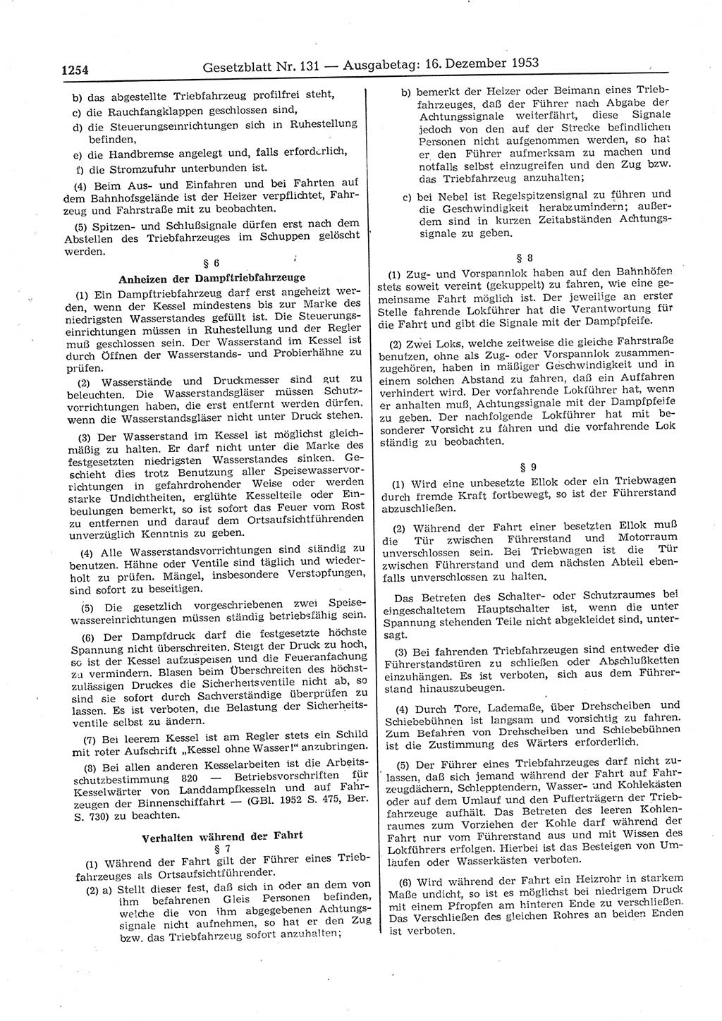 Gesetzblatt (GBl.) der Deutschen Demokratischen Republik (DDR) 1953, Seite 1254 (GBl. DDR 1953, S. 1254)