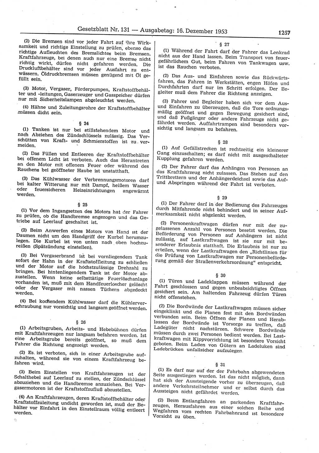 Gesetzblatt (GBl.) der Deutschen Demokratischen Republik (DDR) 1953, Seite 1257 (GBl. DDR 1953, S. 1257)