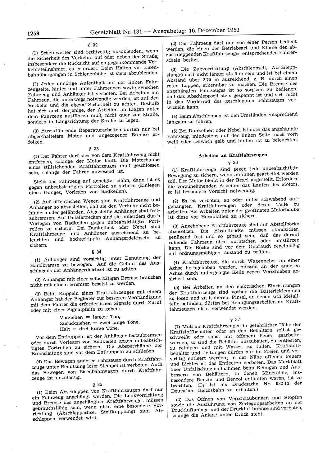 Gesetzblatt (GBl.) der Deutschen Demokratischen Republik (DDR) 1953, Seite 1258 (GBl. DDR 1953, S. 1258)
