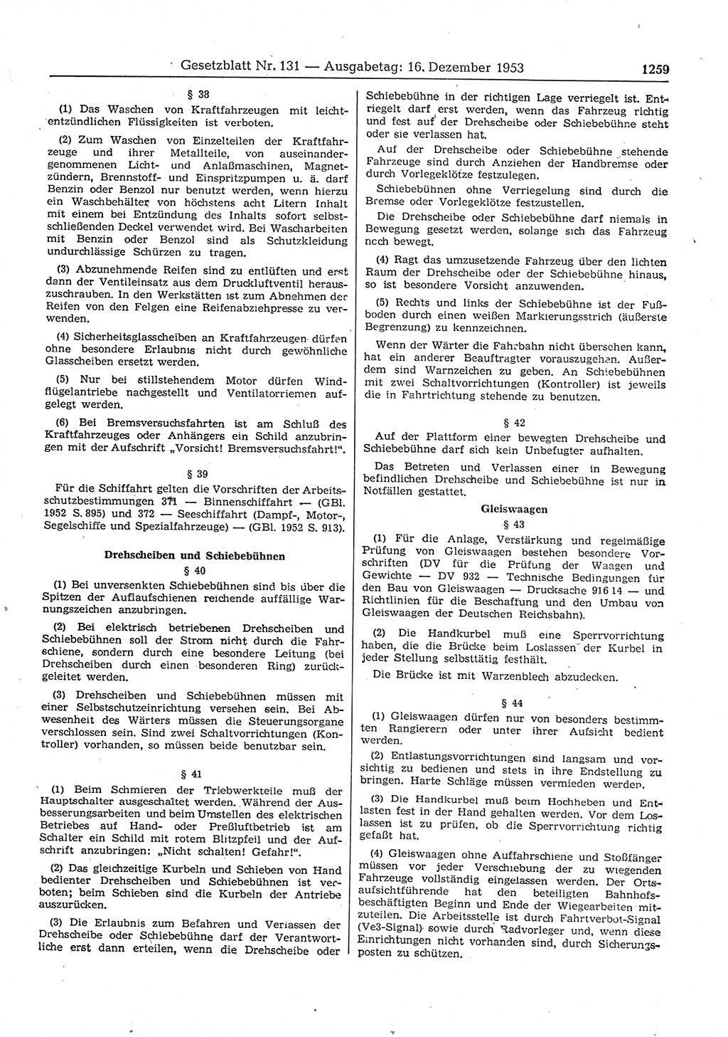 Gesetzblatt (GBl.) der Deutschen Demokratischen Republik (DDR) 1953, Seite 1259 (GBl. DDR 1953, S. 1259)