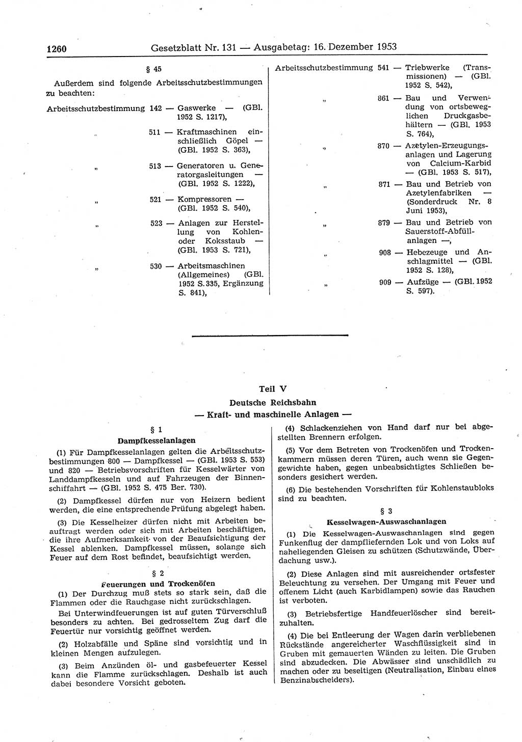 Gesetzblatt (GBl.) der Deutschen Demokratischen Republik (DDR) 1953, Seite 1260 (GBl. DDR 1953, S. 1260)