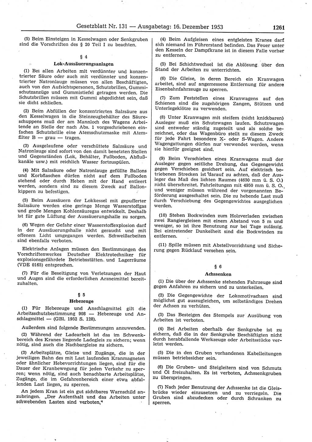 Gesetzblatt (GBl.) der Deutschen Demokratischen Republik (DDR) 1953, Seite 1261 (GBl. DDR 1953, S. 1261)