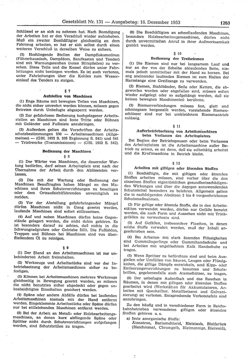 Gesetzblatt (GBl.) der Deutschen Demokratischen Republik (DDR) 1953, Seite 1263 (GBl. DDR 1953, S. 1263)