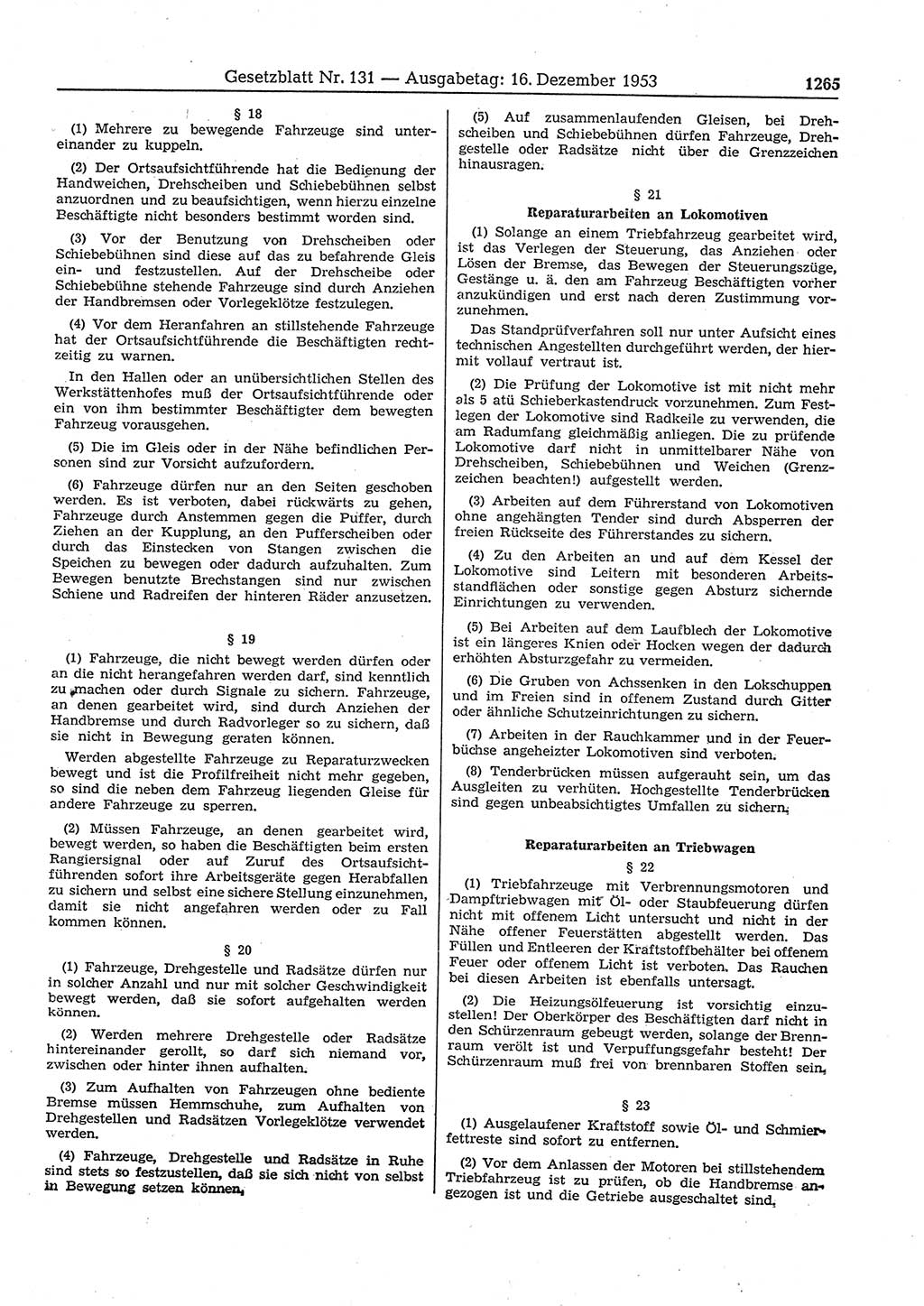 Gesetzblatt (GBl.) der Deutschen Demokratischen Republik (DDR) 1953, Seite 1265 (GBl. DDR 1953, S. 1265)