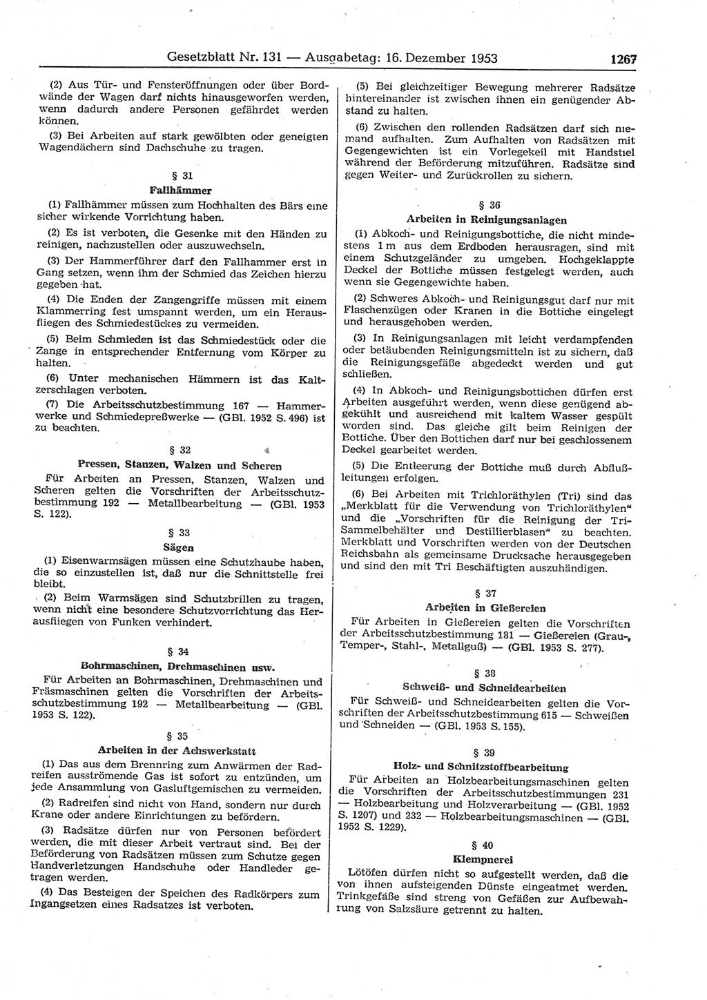 Gesetzblatt (GBl.) der Deutschen Demokratischen Republik (DDR) 1953, Seite 1267 (GBl. DDR 1953, S. 1267)