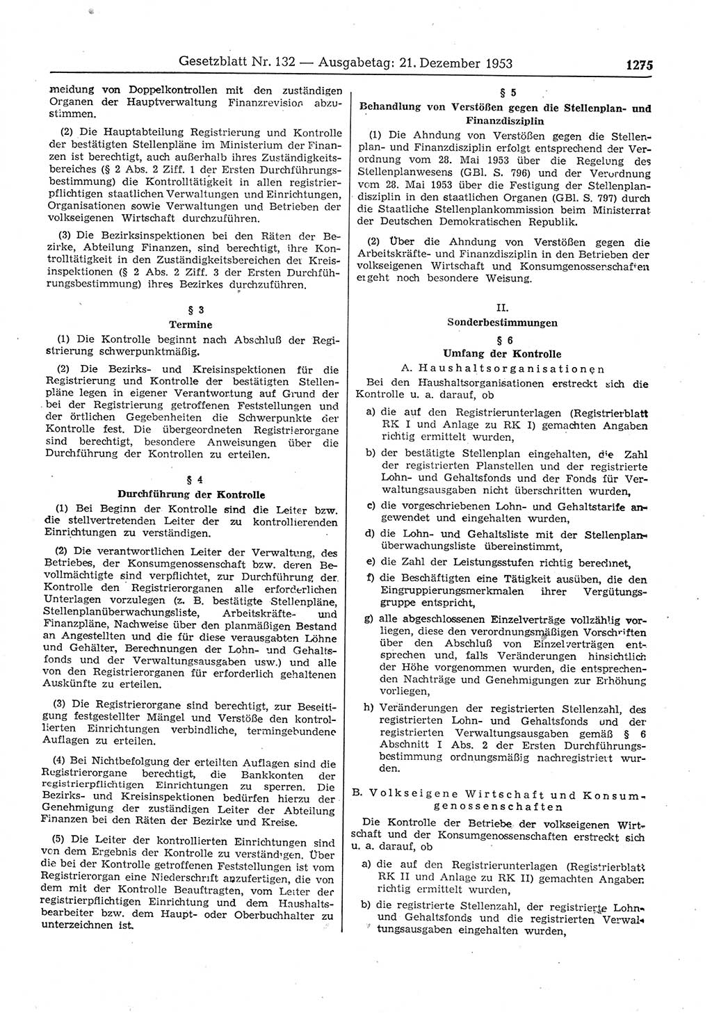 Gesetzblatt (GBl.) der Deutschen Demokratischen Republik (DDR) 1953, Seite 1275 (GBl. DDR 1953, S. 1275)