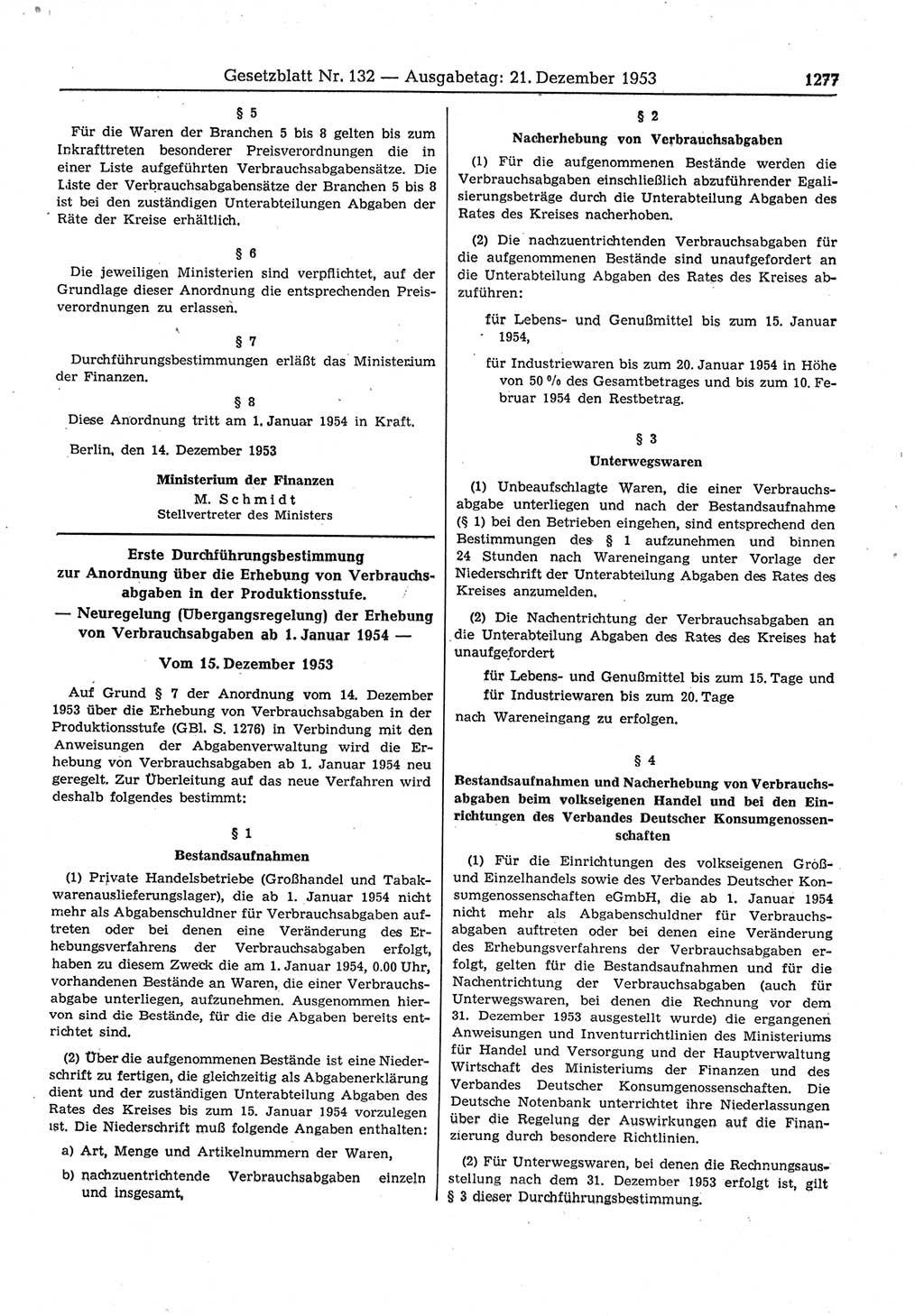 Gesetzblatt (GBl.) der Deutschen Demokratischen Republik (DDR) 1953, Seite 1277 (GBl. DDR 1953, S. 1277)