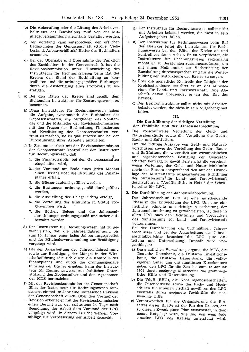 Gesetzblatt (GBl.) der Deutschen Demokratischen Republik (DDR) 1953, Seite 1281 (GBl. DDR 1953, S. 1281)