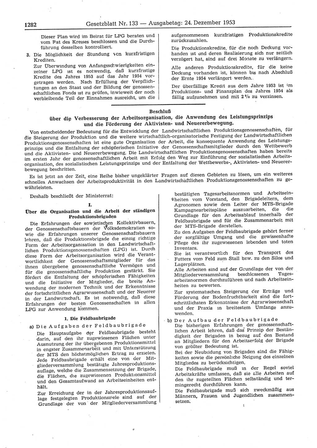 Gesetzblatt (GBl.) der Deutschen Demokratischen Republik (DDR) 1953, Seite 1282 (GBl. DDR 1953, S. 1282)