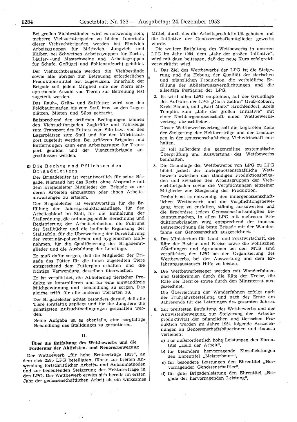 Gesetzblatt (GBl.) der Deutschen Demokratischen Republik (DDR) 1953, Seite 1284 (GBl. DDR 1953, S. 1284)