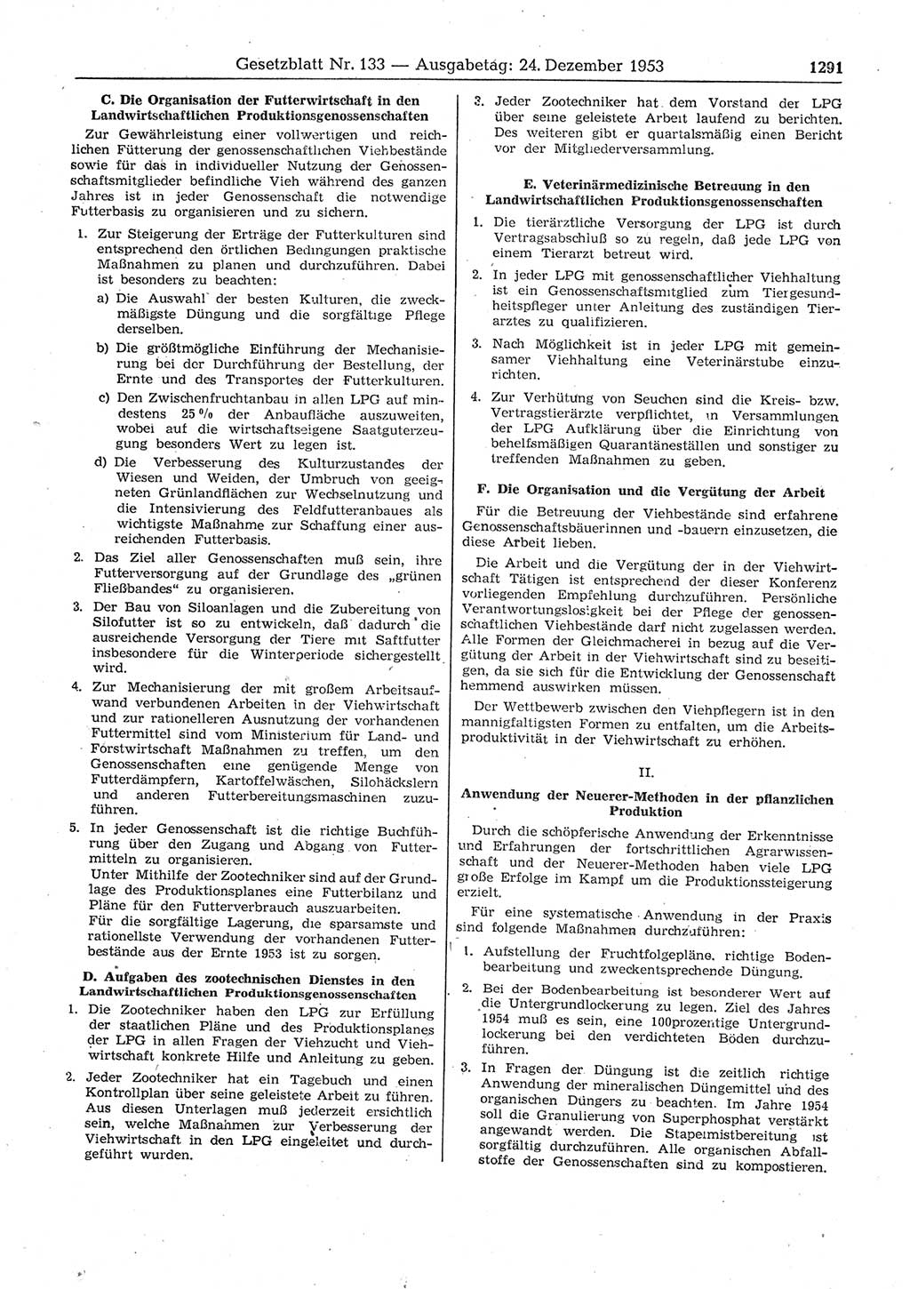 Gesetzblatt (GBl.) der Deutschen Demokratischen Republik (DDR) 1953, Seite 1291 (GBl. DDR 1953, S. 1291)