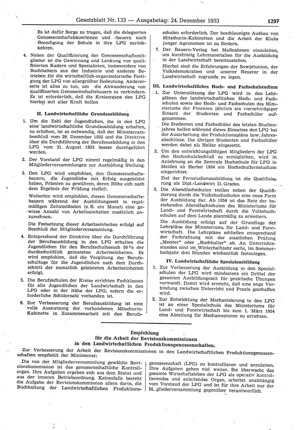 Gesetzblatt (GBl.) der Deutschen Demokratischen Republik (DDR) 1953, Seite 1297 (GBl. DDR 1953, S. 1297)