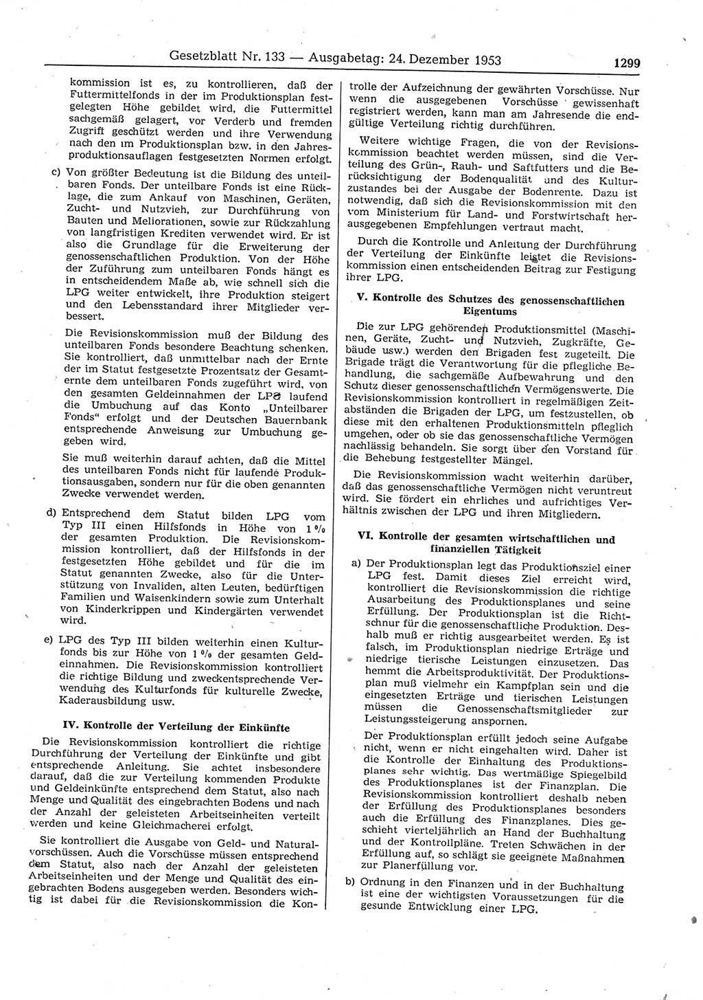 Gesetzblatt (GBl.) der Deutschen Demokratischen Republik (DDR) 1953, Seite 1299 (GBl. DDR 1953, S. 1299)