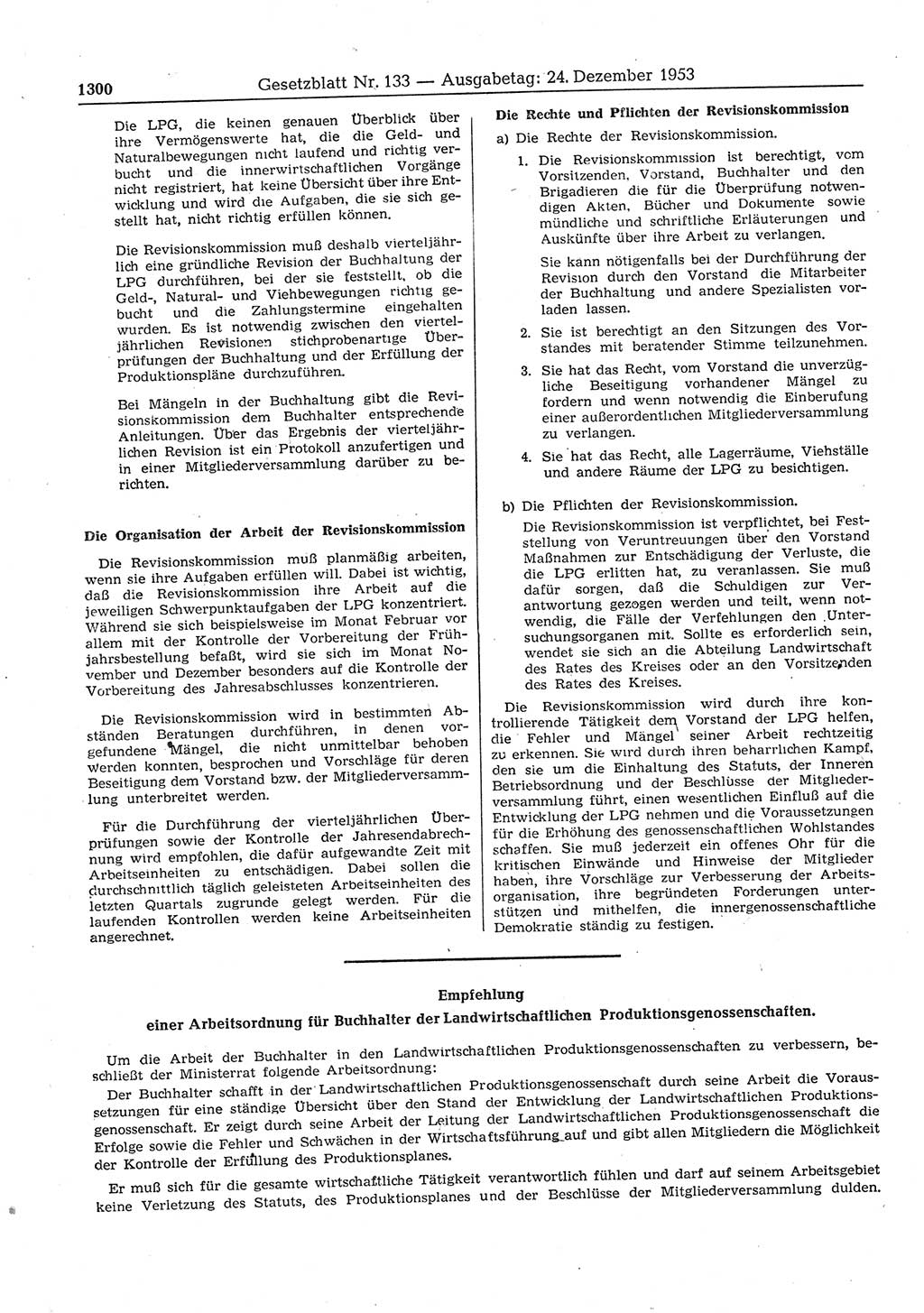 Gesetzblatt (GBl.) der Deutschen Demokratischen Republik (DDR) 1953, Seite 1300 (GBl. DDR 1953, S. 1300)