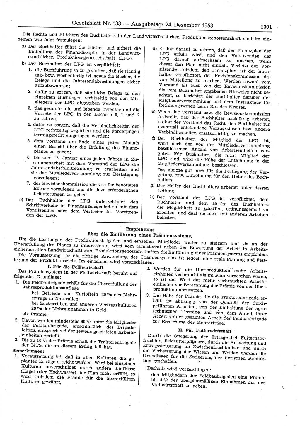 Gesetzblatt (GBl.) der Deutschen Demokratischen Republik (DDR) 1953, Seite 1301 (GBl. DDR 1953, S. 1301)