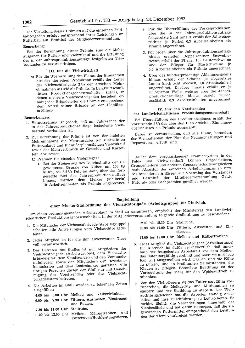 Gesetzblatt (GBl.) der Deutschen Demokratischen Republik (DDR) 1953, Seite 1302 (GBl. DDR 1953, S. 1302)