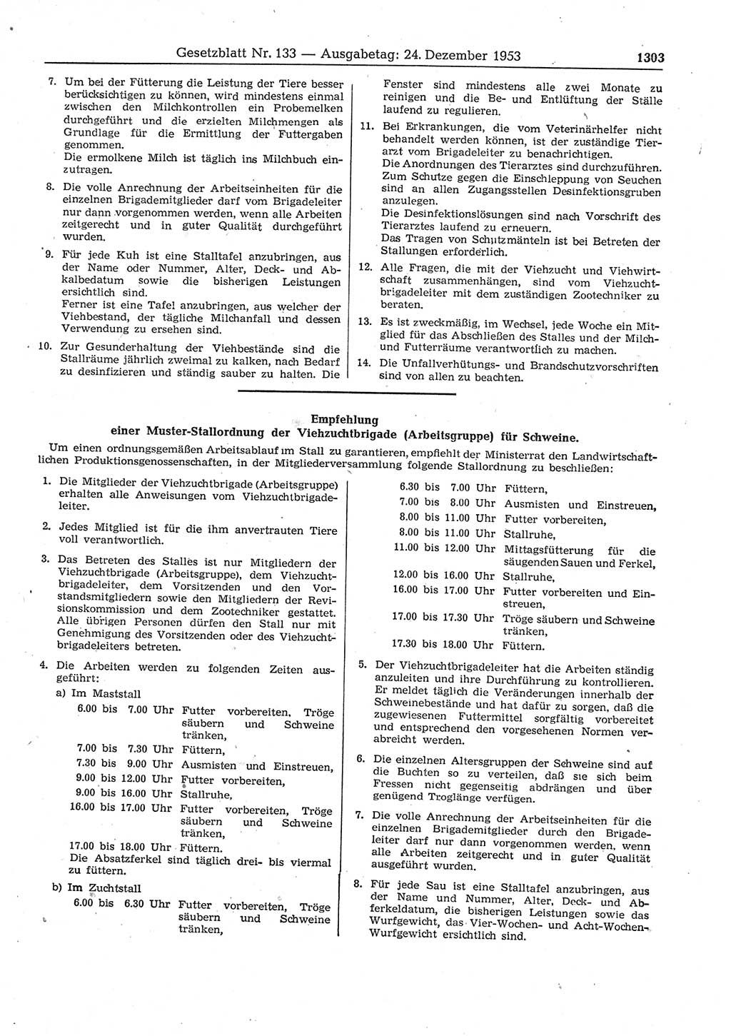 Gesetzblatt (GBl.) der Deutschen Demokratischen Republik (DDR) 1953, Seite 1303 (GBl. DDR 1953, S. 1303)