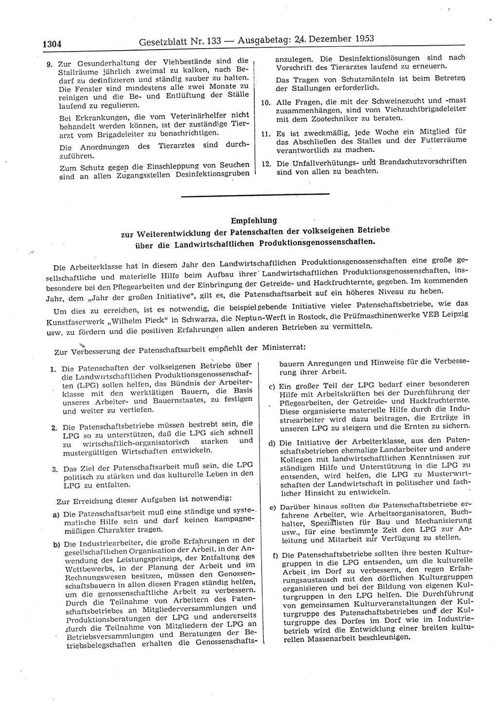 Gesetzblatt (GBl.) der Deutschen Demokratischen Republik (DDR) 1953, Seite 1304 (GBl. DDR 1953, S. 1304)