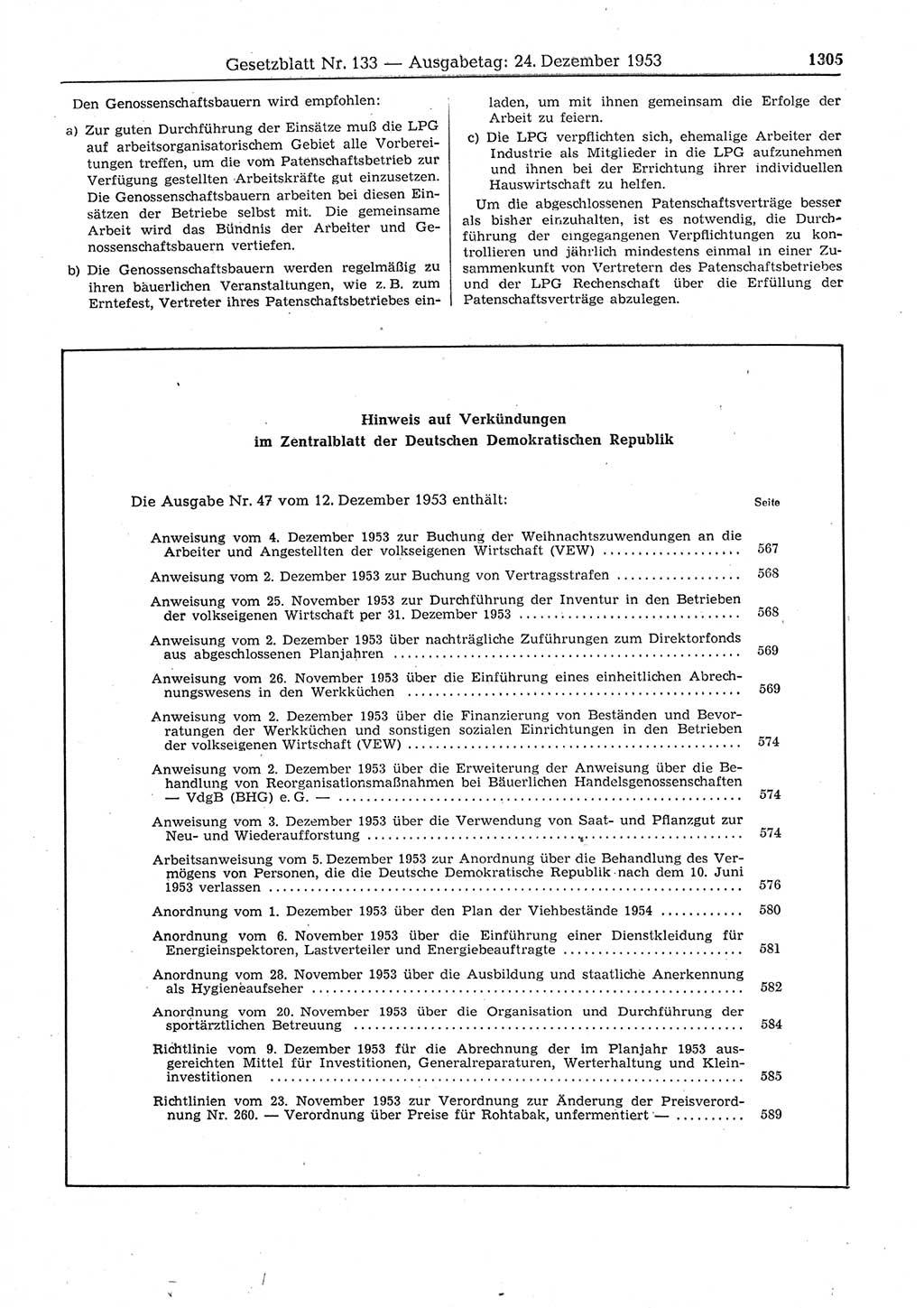 Gesetzblatt (GBl.) der Deutschen Demokratischen Republik (DDR) 1953, Seite 1305 (GBl. DDR 1953, S. 1305)
