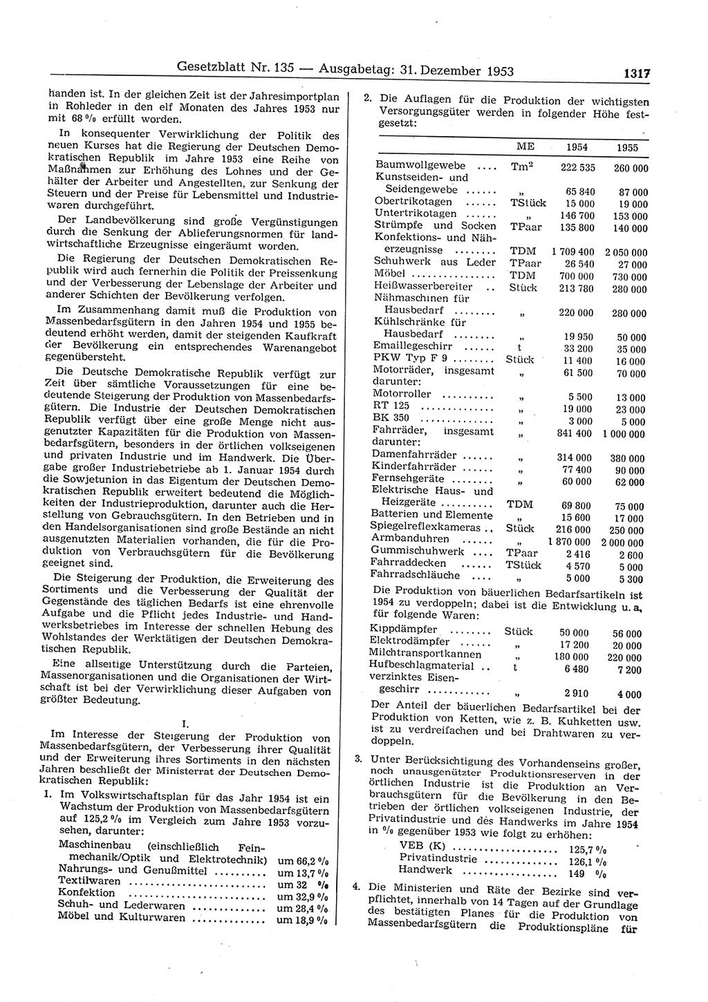 Gesetzblatt (GBl.) der Deutschen Demokratischen Republik (DDR) 1953, Seite 1317 (GBl. DDR 1953, S. 1317)