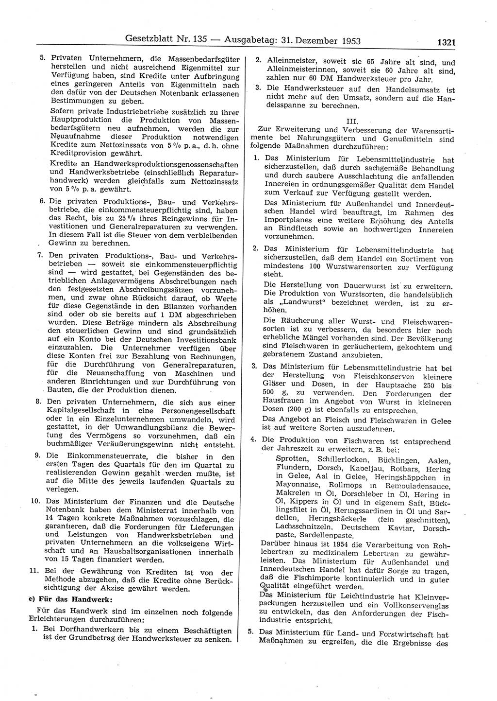 Gesetzblatt (GBl.) der Deutschen Demokratischen Republik (DDR) 1953, Seite 1321 (GBl. DDR 1953, S. 1321)