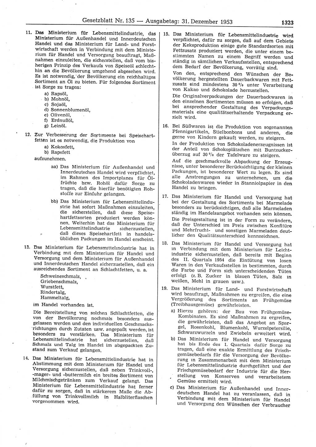 Gesetzblatt (GBl.) der Deutschen Demokratischen Republik (DDR) 1953, Seite 1323 (GBl. DDR 1953, S. 1323)