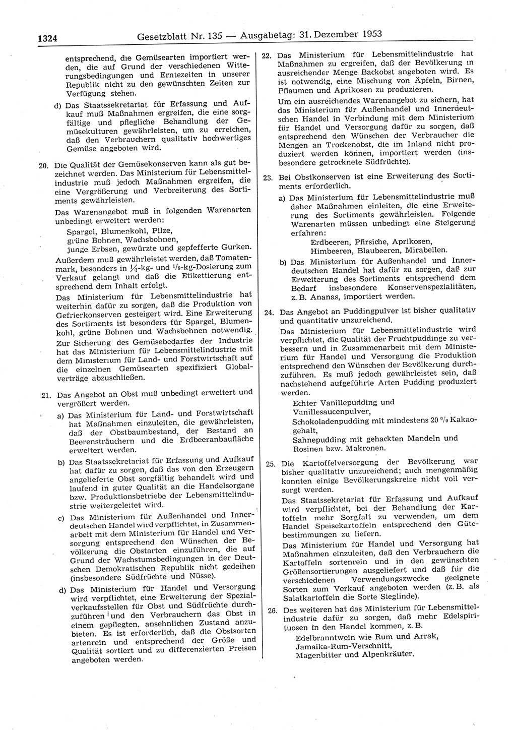 Gesetzblatt (GBl.) der Deutschen Demokratischen Republik (DDR) 1953, Seite 1324 (GBl. DDR 1953, S. 1324)