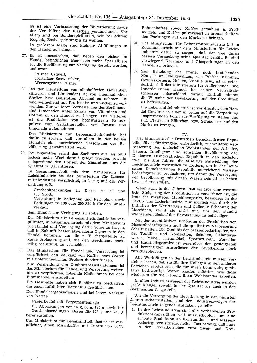 Gesetzblatt (GBl.) der Deutschen Demokratischen Republik (DDR) 1953, Seite 1325 (GBl. DDR 1953, S. 1325)