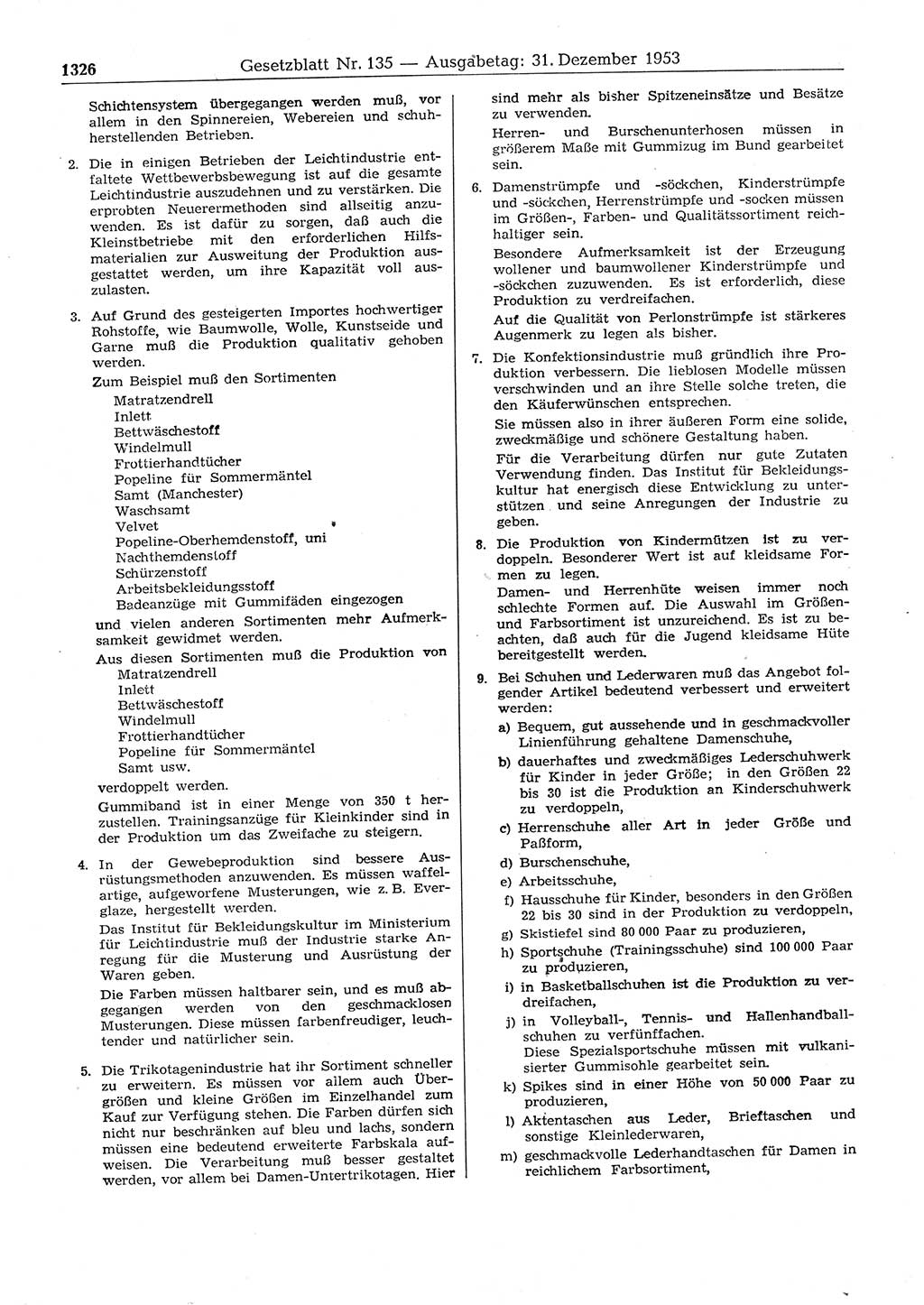 Gesetzblatt (GBl.) der Deutschen Demokratischen Republik (DDR) 1953, Seite 1326 (GBl. DDR 1953, S. 1326)