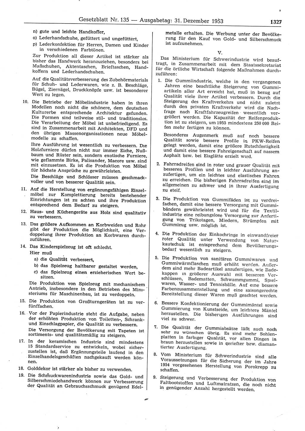 Gesetzblatt (GBl.) der Deutschen Demokratischen Republik (DDR) 1953, Seite 1327 (GBl. DDR 1953, S. 1327)