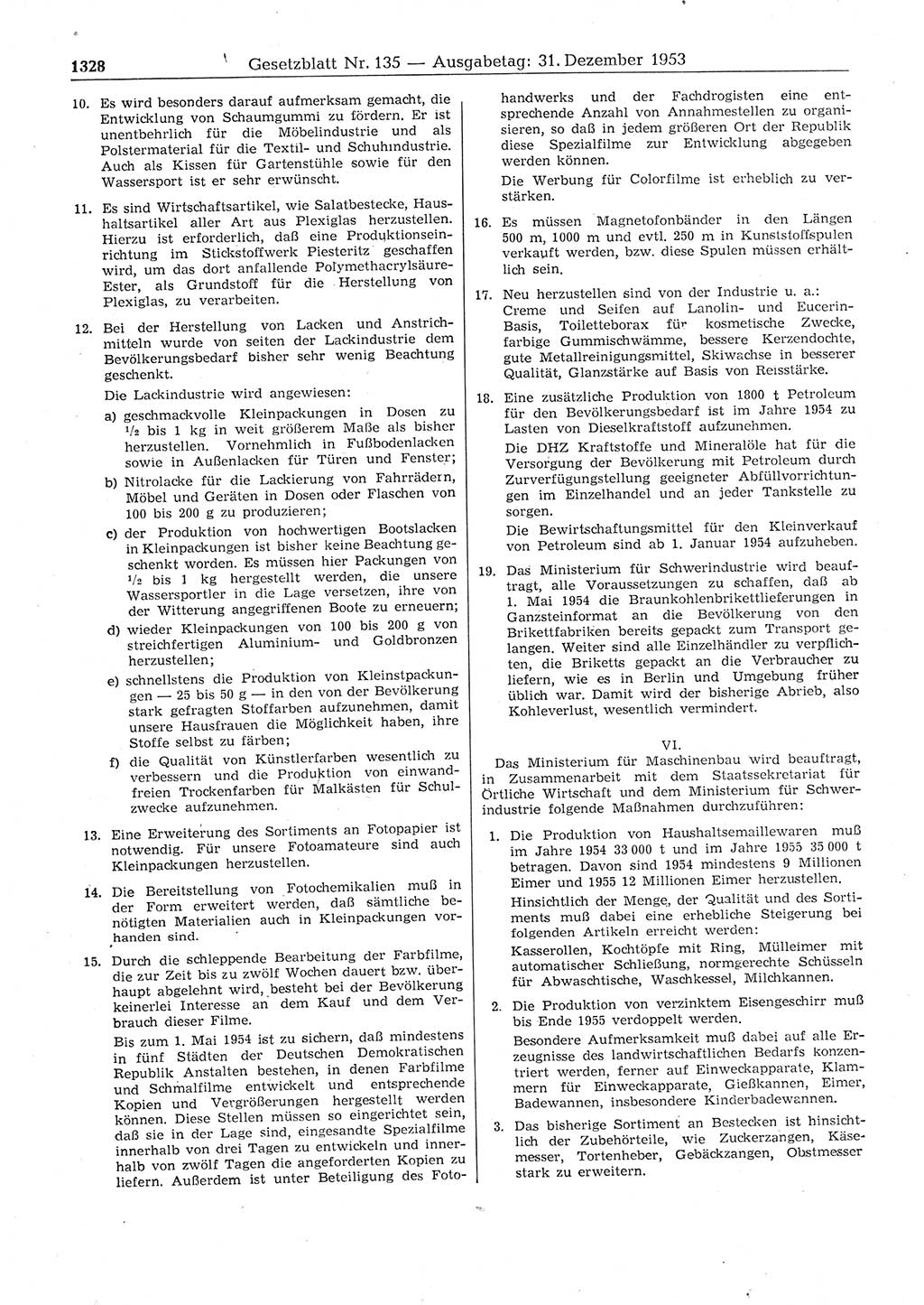 Gesetzblatt (GBl.) der Deutschen Demokratischen Republik (DDR) 1953, Seite 1328 (GBl. DDR 1953, S. 1328)