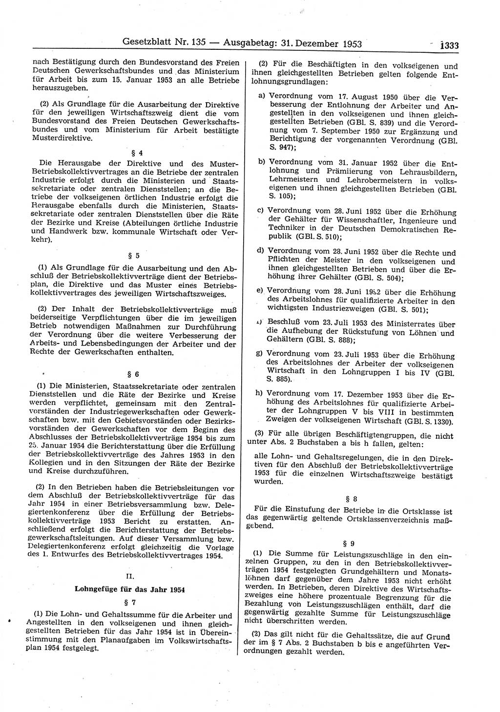 Gesetzblatt (GBl.) der Deutschen Demokratischen Republik (DDR) 1953, Seite 1333 (GBl. DDR 1953, S. 1333)