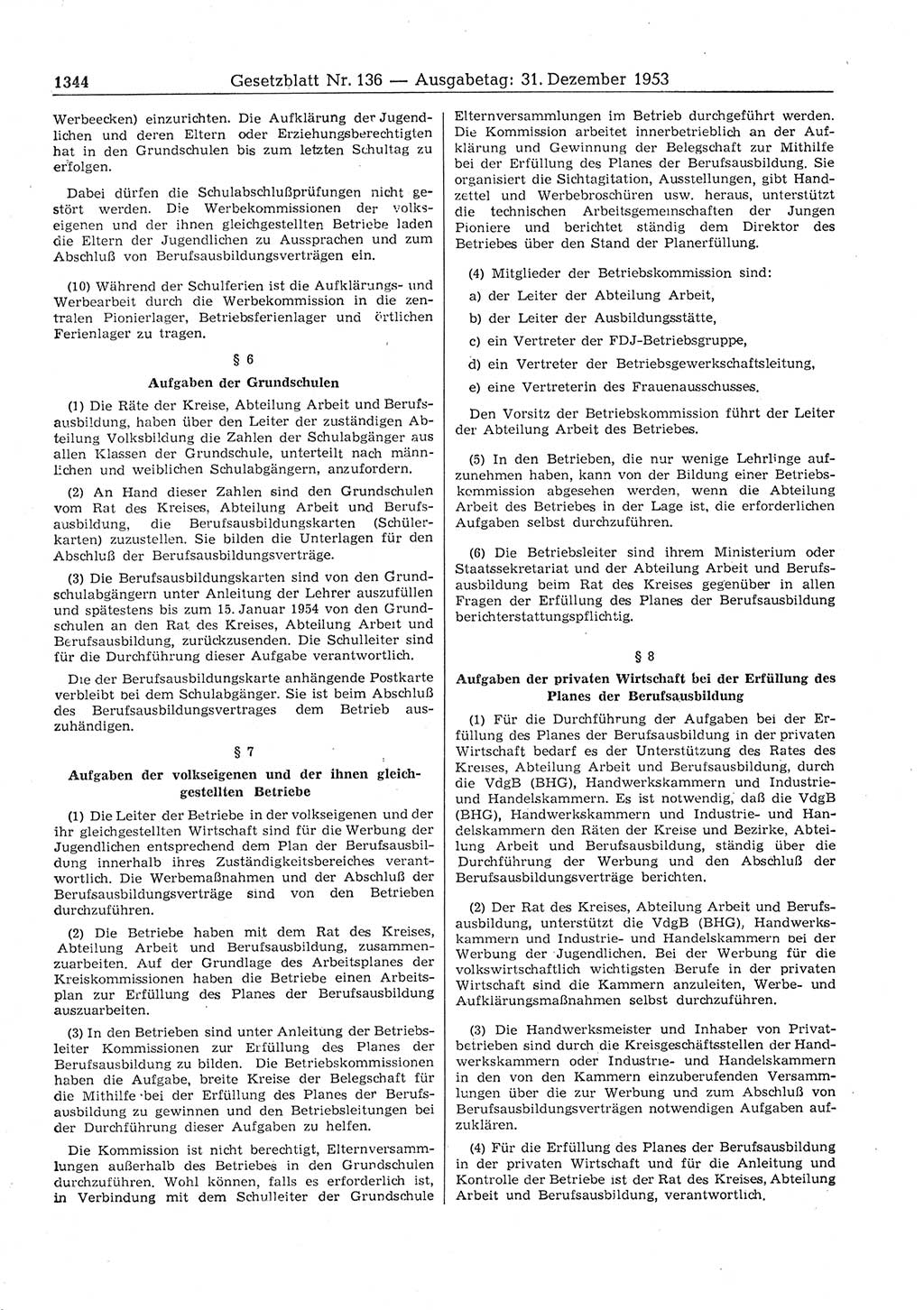 Gesetzblatt (GBl.) der Deutschen Demokratischen Republik (DDR) 1953, Seite 1344 (GBl. DDR 1953, S. 1344)