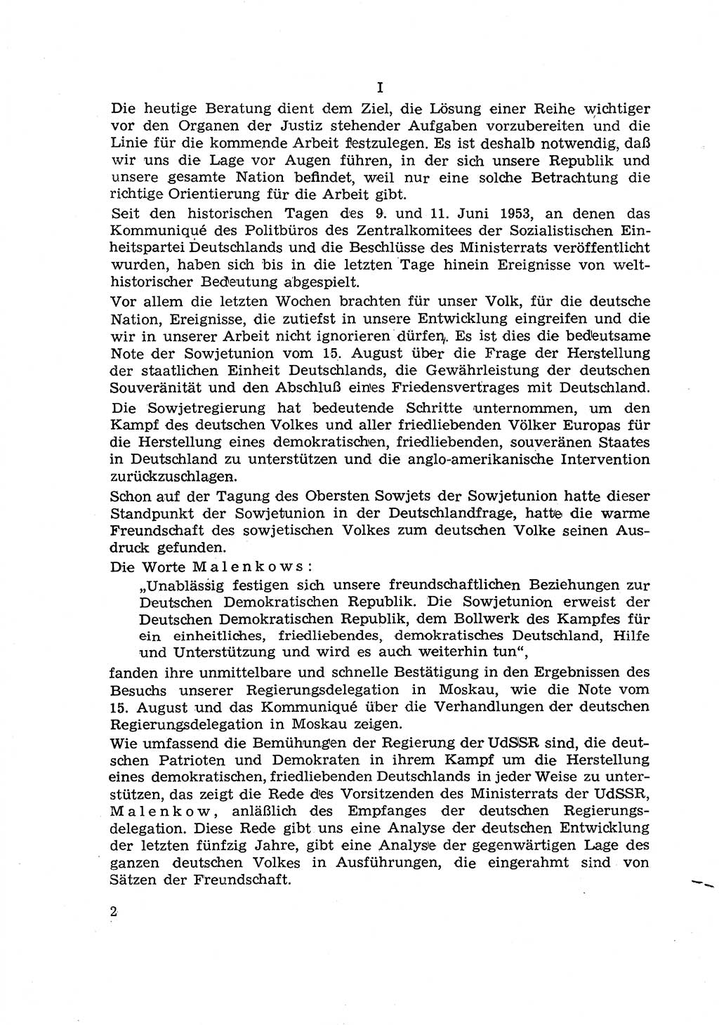 Hauptaufgaben der Justiz [Deutsche Demokratische Republik (DDR)] bei der Durchführung des neuen Kurses 1953, Seite 2 (Hpt.-Aufg. J. DDR 1953, S. 2)
