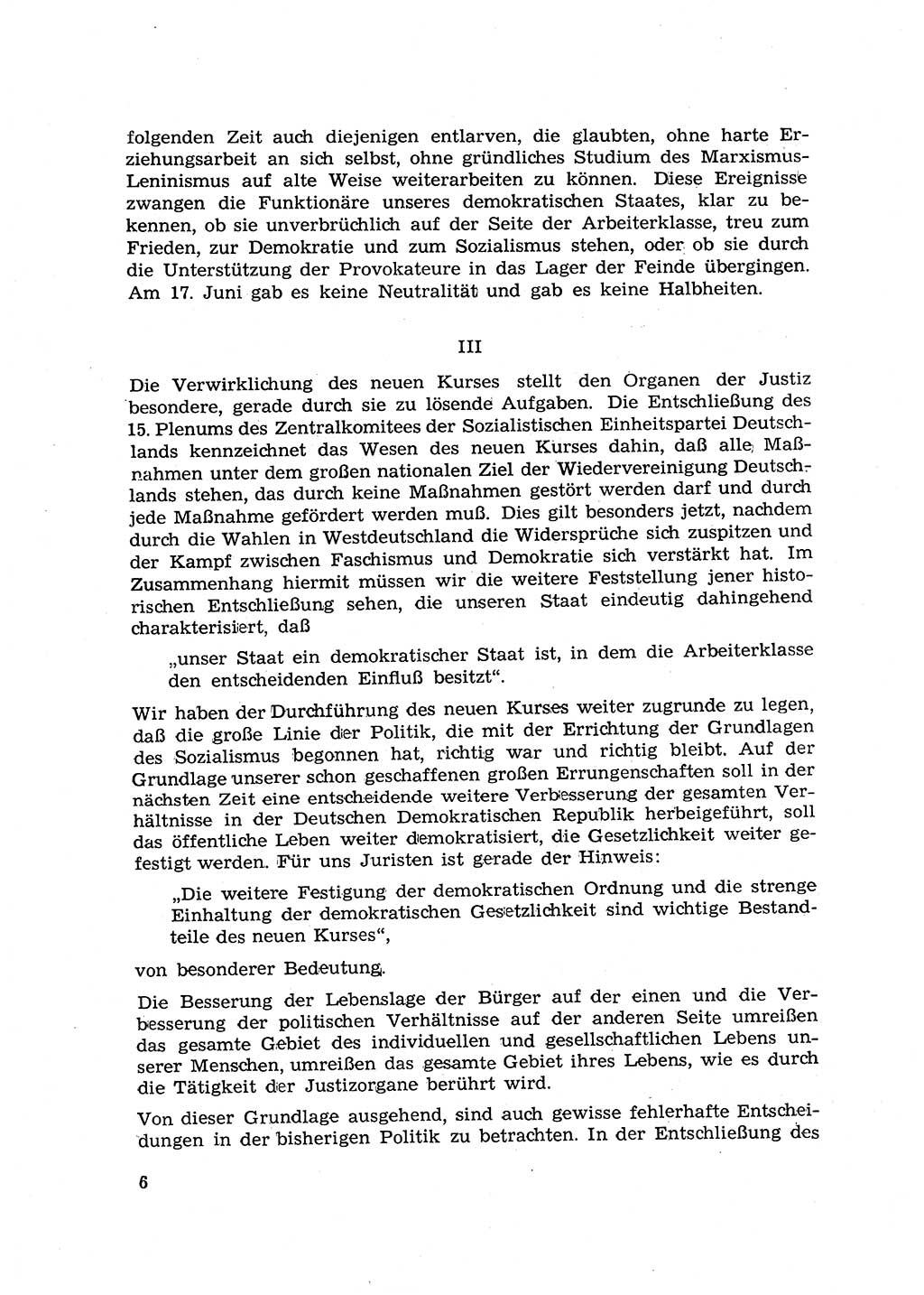 Hauptaufgaben der Justiz [Deutsche Demokratische Republik (DDR)] bei der Durchführung des neuen Kurses 1953, Seite 6 (Hpt.-Aufg. J. DDR 1953, S. 6)
