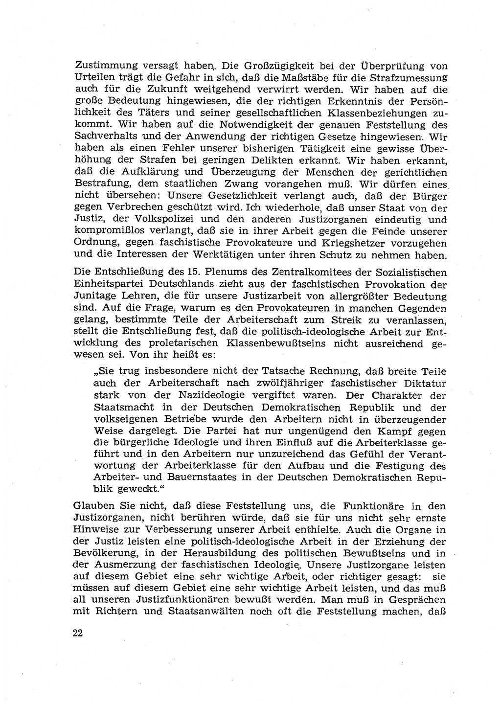 Hauptaufgaben der Justiz [Deutsche Demokratische Republik (DDR)] bei der Durchführung des neuen Kurses 1953, Seite 22 (Hpt.-Aufg. J. DDR 1953, S. 22)