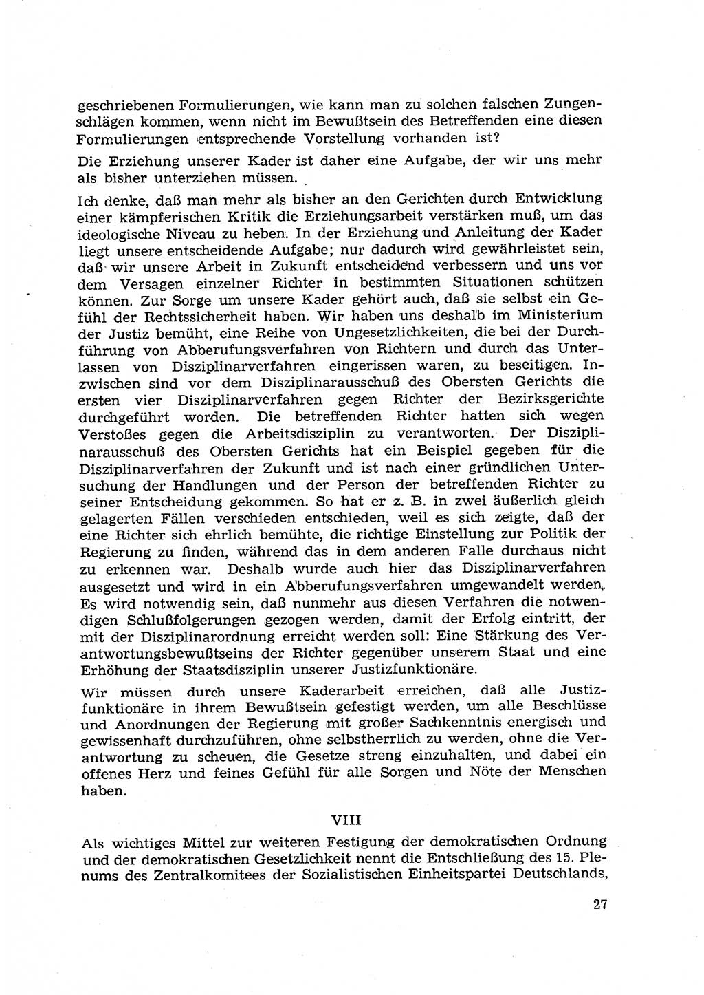 Hauptaufgaben der Justiz [Deutsche Demokratische Republik (DDR)] bei der Durchführung des neuen Kurses 1953, Seite 27 (Hpt.-Aufg. J. DDR 1953, S. 27)